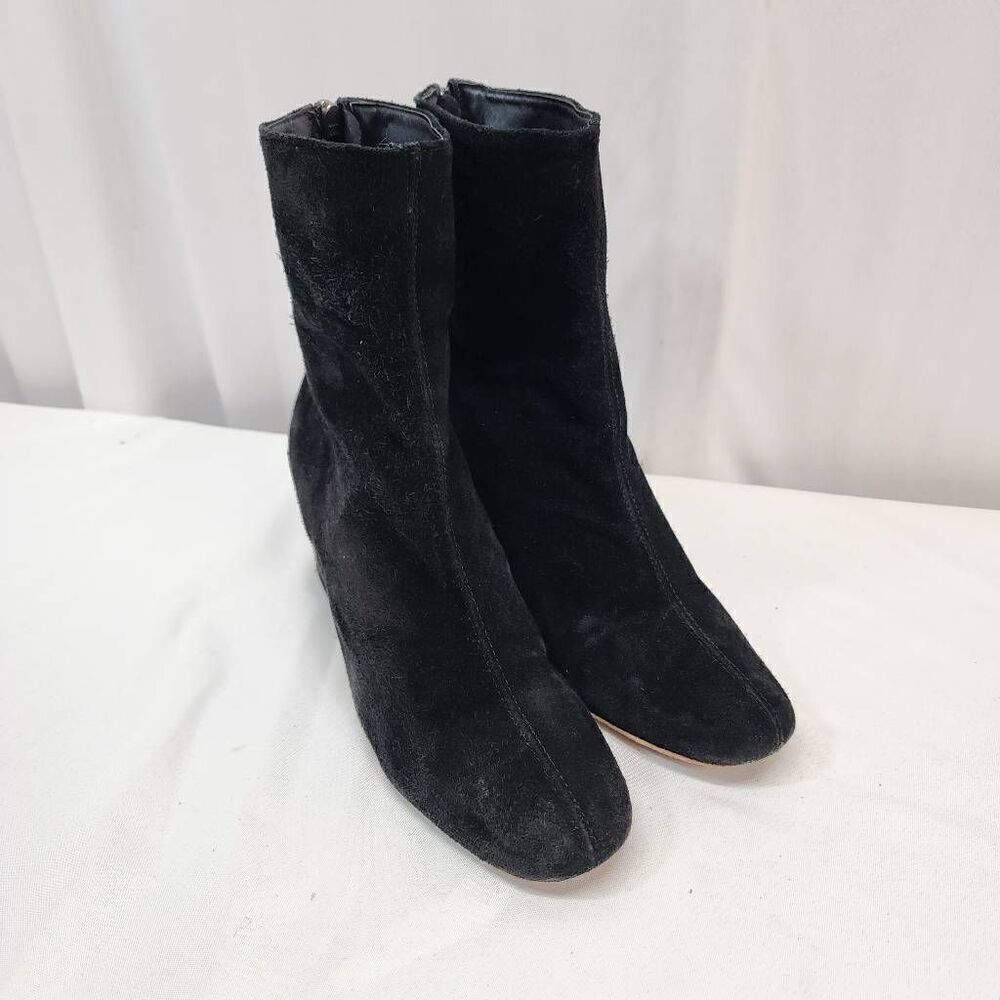 Free People Size 39 US 8.5 Cecile Black Suede Heeled Career Ankle Boots Zip Clos